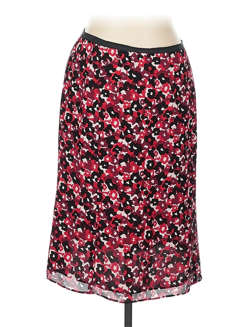 Floral Midi Skirt in Red and Black 100% Silk